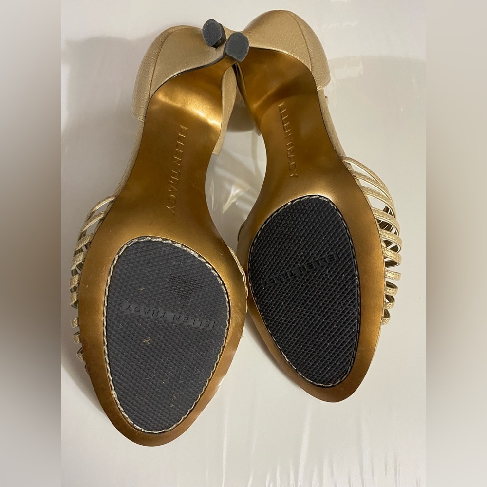 Ellen Tracy Barrett Heels, Strappy, Sz 8.5, High heels 3.25”, Neutral, Leather - Picture 9 of 11
